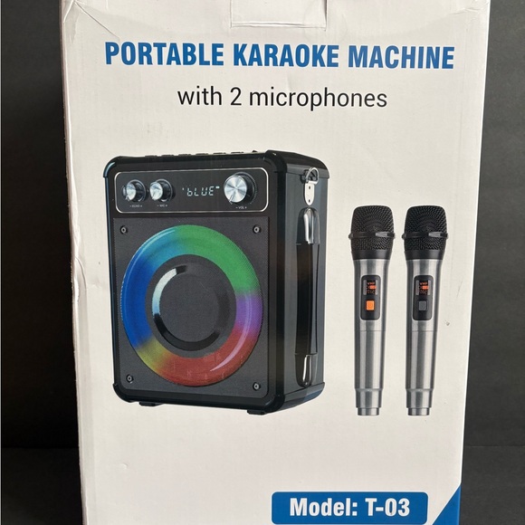 Portable Bluetooth Karaoke Machine with 2 Mics Microphones T-03 NEW UNOPENED